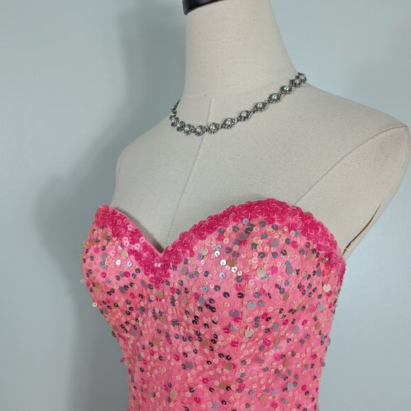 Mermaid Prom Dress Maxi Gown 4 Pink Vintage Y2K Sequin Strapless Coquette Girly - Picture 5 of 11